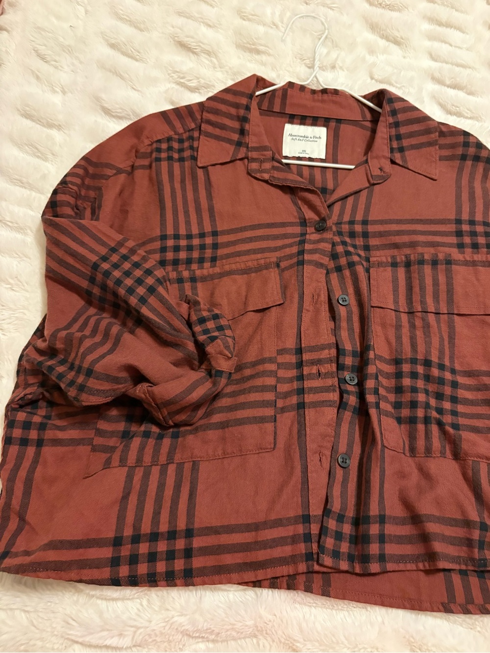 Abercrombie Rust Plaid Button-Up Shirt Jacket